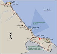 Map of driving directions to Playa Cocles, Puerto Viejo Costa Rica