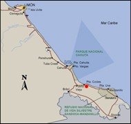 Map of driving directions to Puerto Viejo Costa Rica