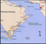 Map of driving directions to Puntarenas Costa Rica