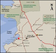 Map of driving directions to Playa Arenillas, Gulf of Papagayo, Guanacaste Costa Rica