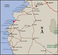 Map of driving directions to Localizado en la parte Norte de la Costa Pacífica, de  la provincia de Guanacaste. 
A 20 minutos de Tamarindo. 
De Liberia a 45 minutos y de San José a 4 horas. Costa Rica
