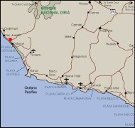 Map of driving directions to Ostional, Guanacaste Costa Rica