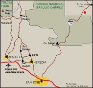 Map of driving directions to Bordea el Parque Nacional Braulio Carrillo Costa Rica