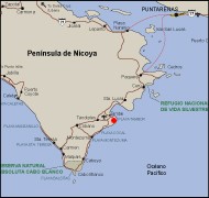 Map of driving directions to Quizales beach,  Nicoya Peninsula Costa Rica