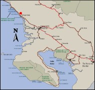 Map of driving directions to Playa Tortuga, Osa Peninsula Costa Rica