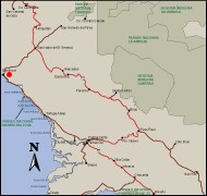 Map of driving directions to Dominical. Costa Rica