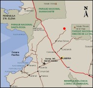 Map of driving directions to Colinas colindantes con el Volcan Rincon de la Vieja. Costa Rica