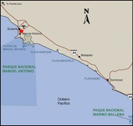 Map of driving directions to Manuel Antonio, Puntarenas Costa Rica
