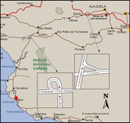 Map of driving directions to 1 Costa Rica