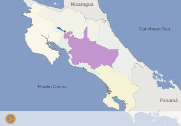 Map of hotel areas of costa rica